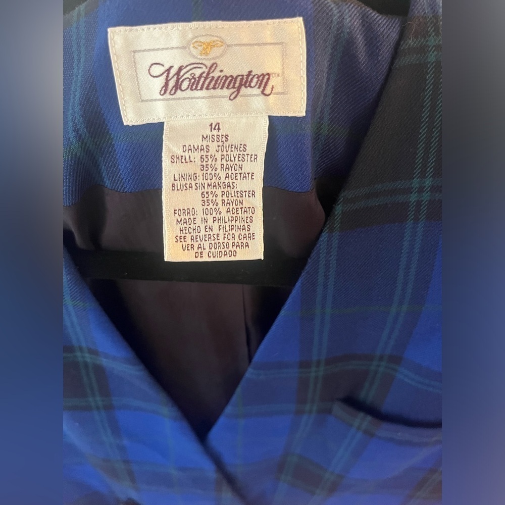 Vintage 80s 90s Worthington Blue and Green Plaid Tartan Oversized Size 14 - Picture 3 of 9
